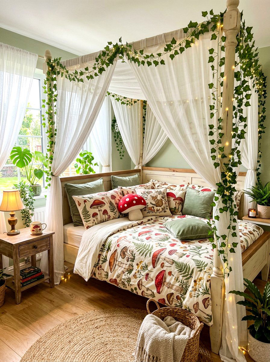 Whimsical Canopy Bed - 30 mushroom bedroom ideas