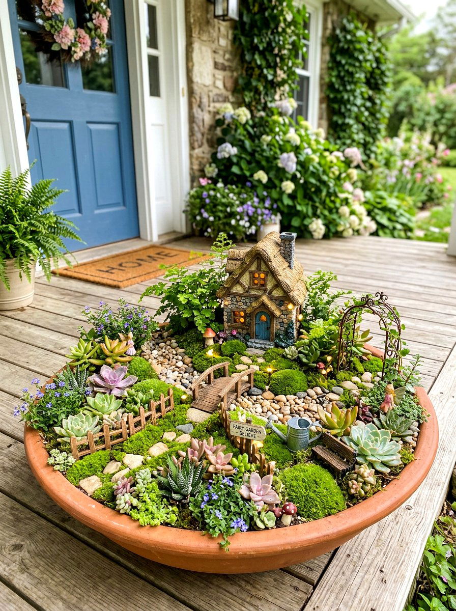 Whimsical Front Porch Fairy Garden - 30 front stoop garden ideas