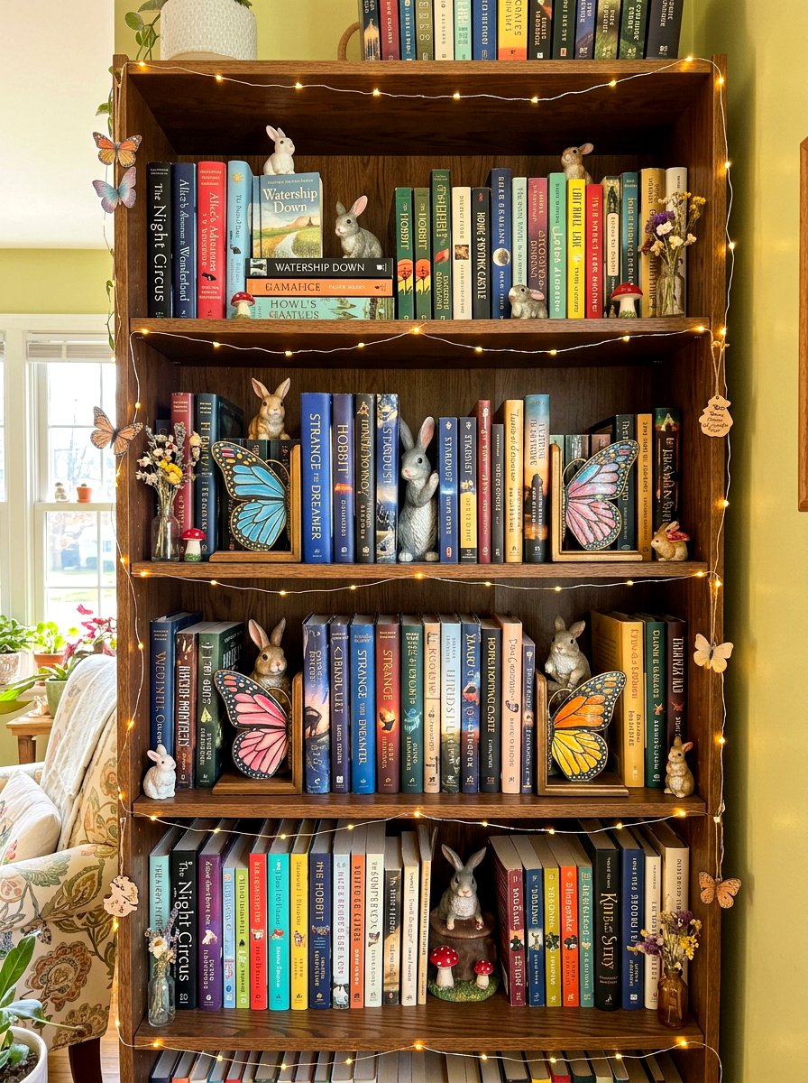 Whimsical bookshelf decor - 30 bookshelf spring styling ideas