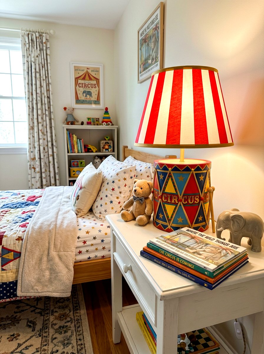 Whimsical circus stripe lamp - 30 circus stripe kids room ideas