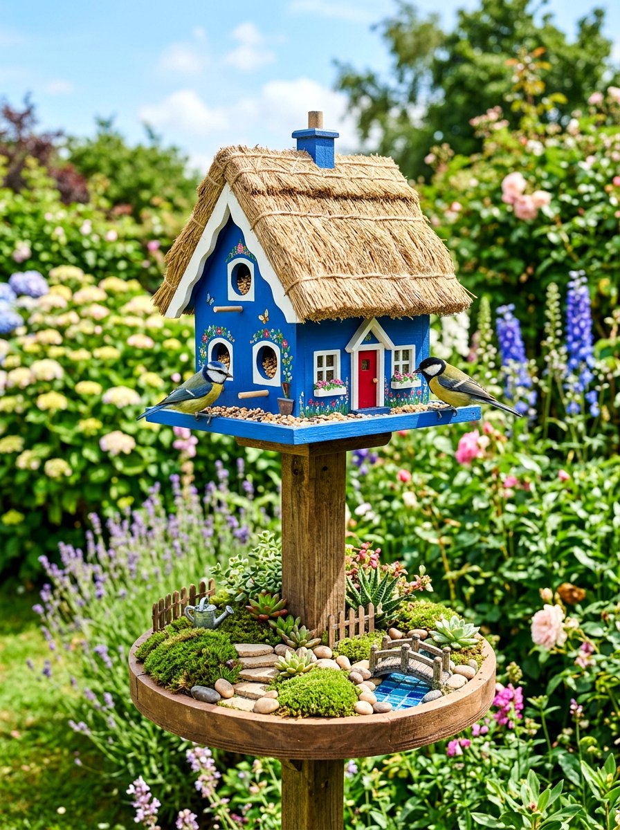 Whimsical cottage bird feeder - 30 bird feeder garden ideas
