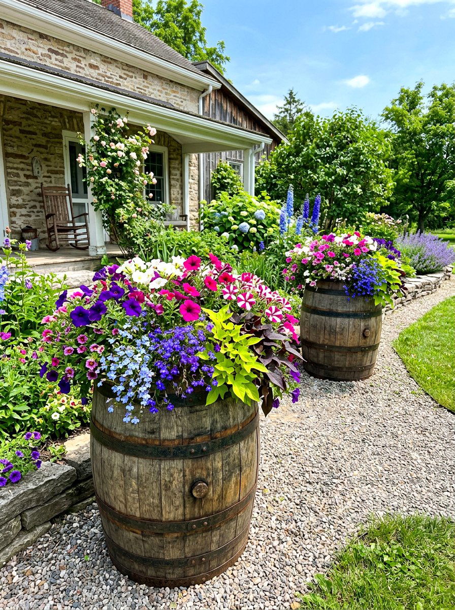 Whiskey Barrel Front Porch Flower Pots - 30 front porch flower pot ideas