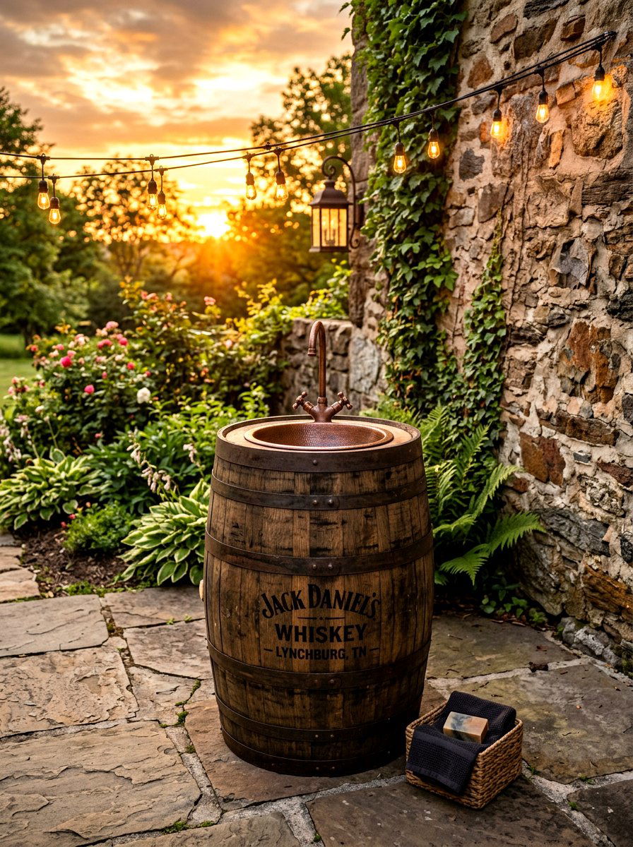 Whiskey barrel outdoor sink - 30 outdoor sink station ideas