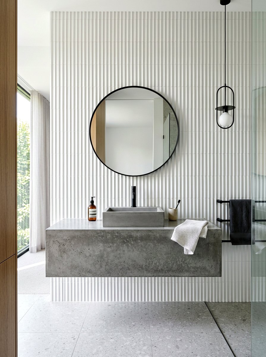 White 3D Fluted Tile - 30 colorful bathroom tile ideas