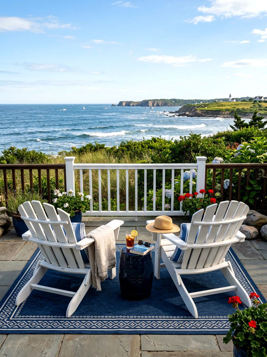 White Adirondack Chair - 30 coastal prep porch ideas