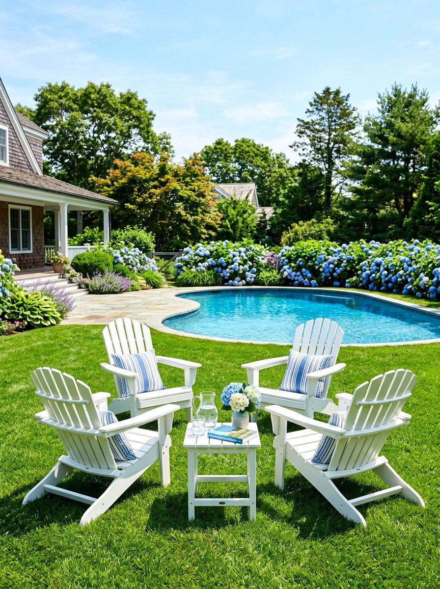 White Adirondack Chairs - 30 Hamptons backyard ideas
