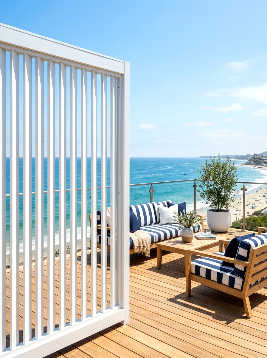 White Aluminum Slat Screen - 30 patio corner screen ideas