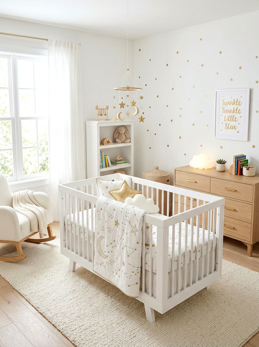 White And Gold Celestial Bedding - 30 celestial nursery ideas