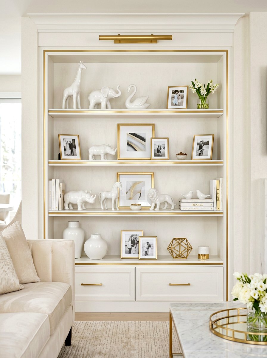 White And Gold Spring Shelf - 30 spring shelf styling ideas aesthetic