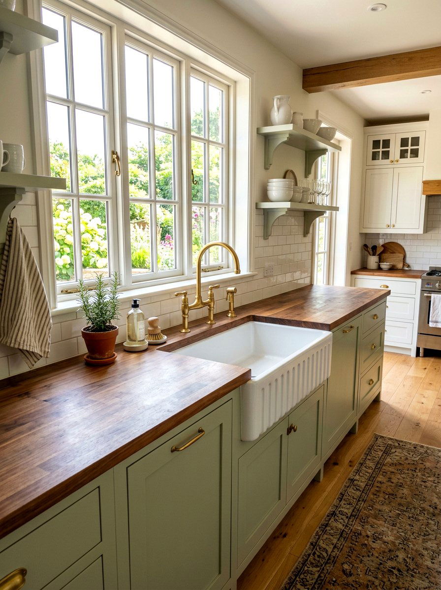 White Apron Front Farmhouse Sink - 30 English cottage kitchen ideas