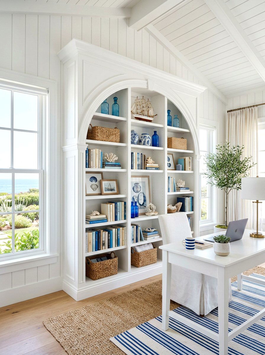 White Arched Bookcase - 30 arched cabinet ideas
