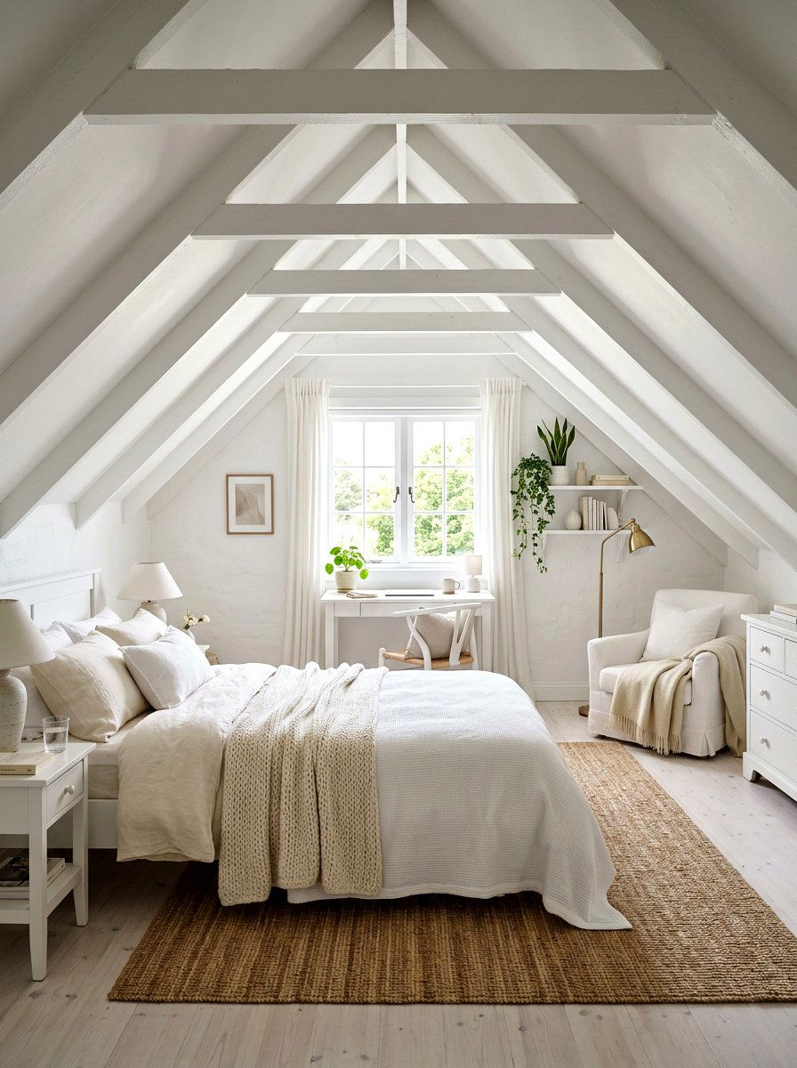 White Attic Bedroom - 30 monochrome room ideas