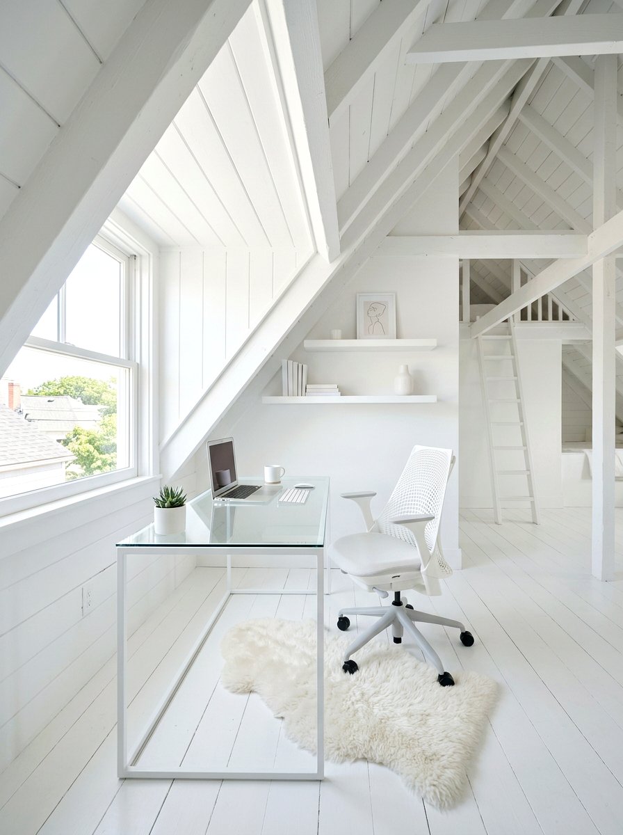 White Attic Office Nook - 30 sloped ceiling office ideas