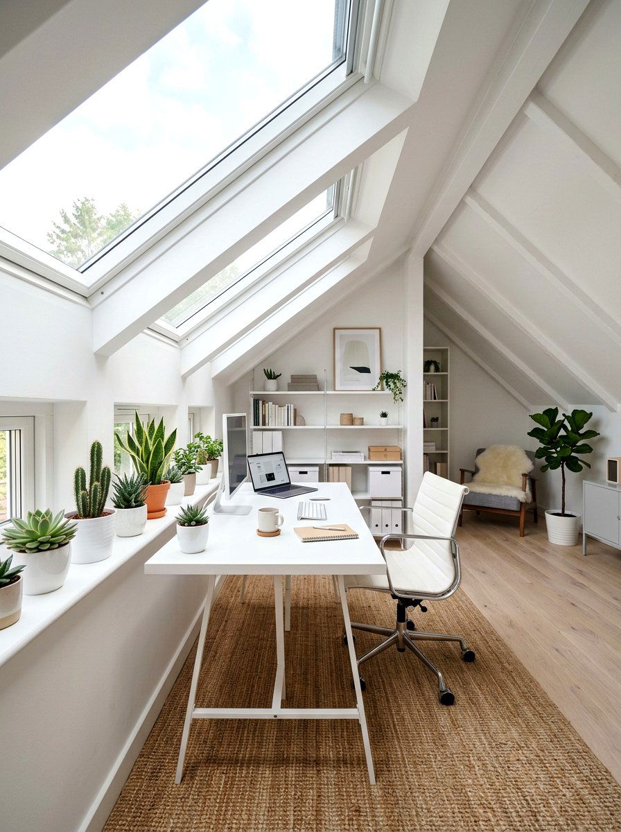 White Attic Office Skylights - 30 attic studio ideas