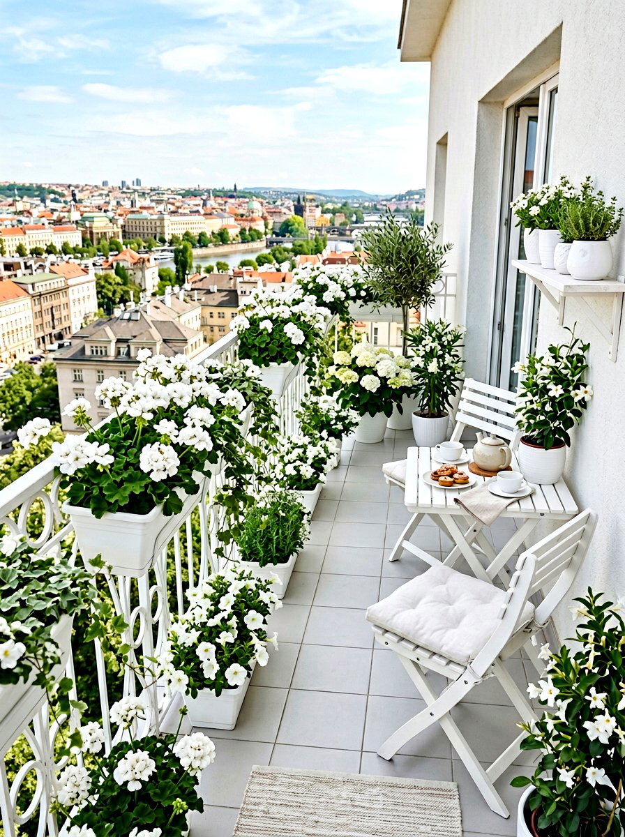 White Balcony Garden - 30 white flower garden ideas