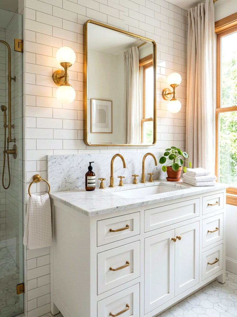 White Bathroom Brass Fixture - 30 white bathroom ideas
