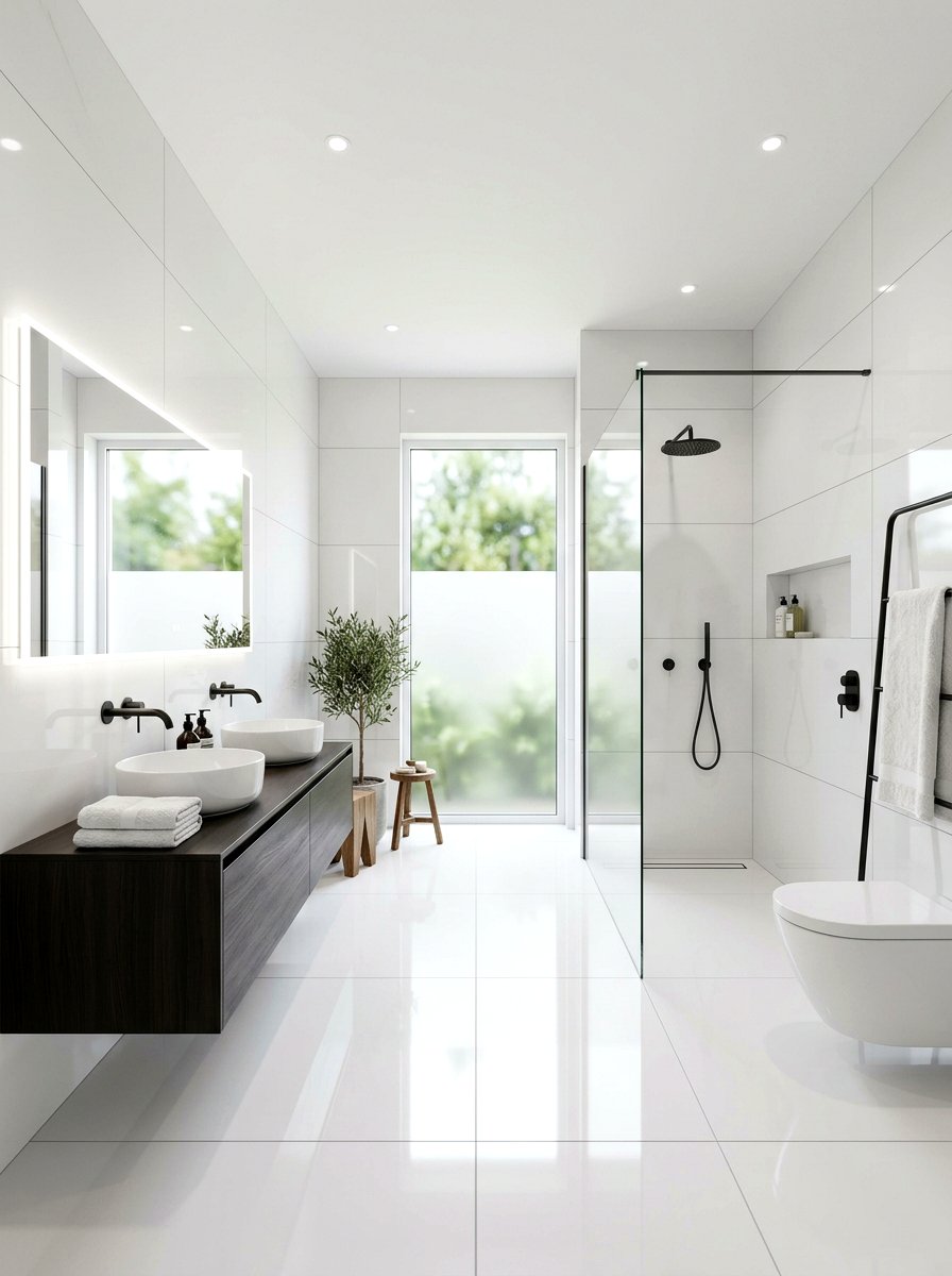White Bathroom Large Format Tile - 30 white bathroom ideas