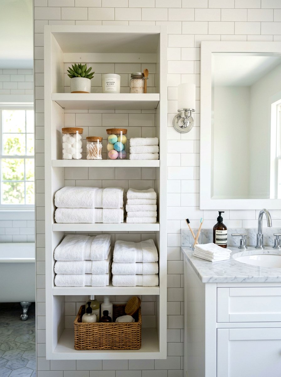White Bathroom Open Shelving - 30 white bathroom ideas