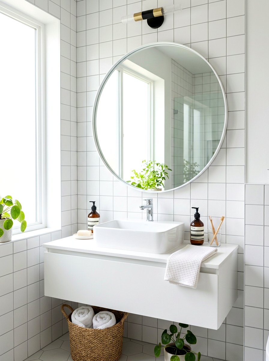 White Bathroom Round Mirror - 30 white bathroom ideas