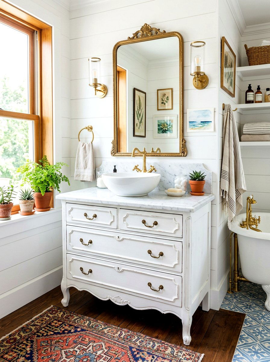 White Bathroom Vintage Vanity - 30 white bathroom ideas