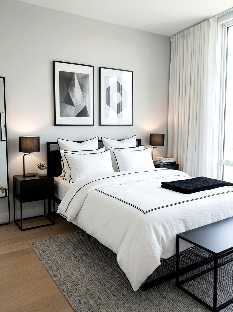 White Bedding Black Piping - 30 contrast trim bedding bedroom ideas