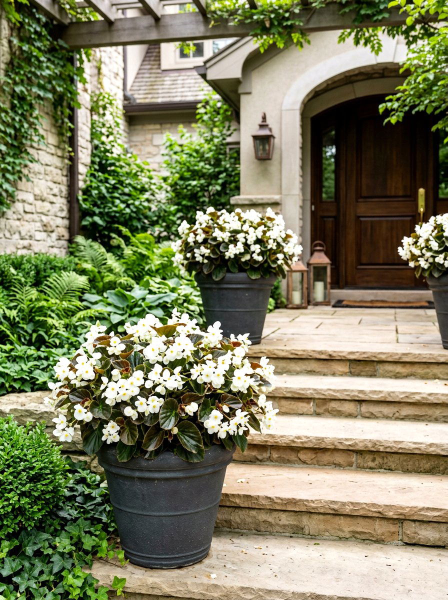 White Begonias for Shade - 30 porch planter arrangement ideas for summer