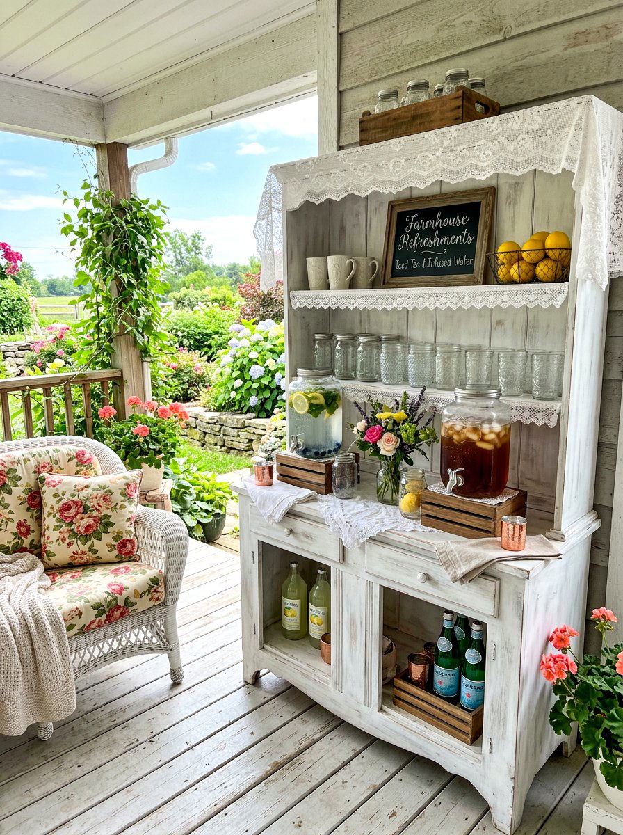 White Beverage Station - 30 serving cart patio ideas