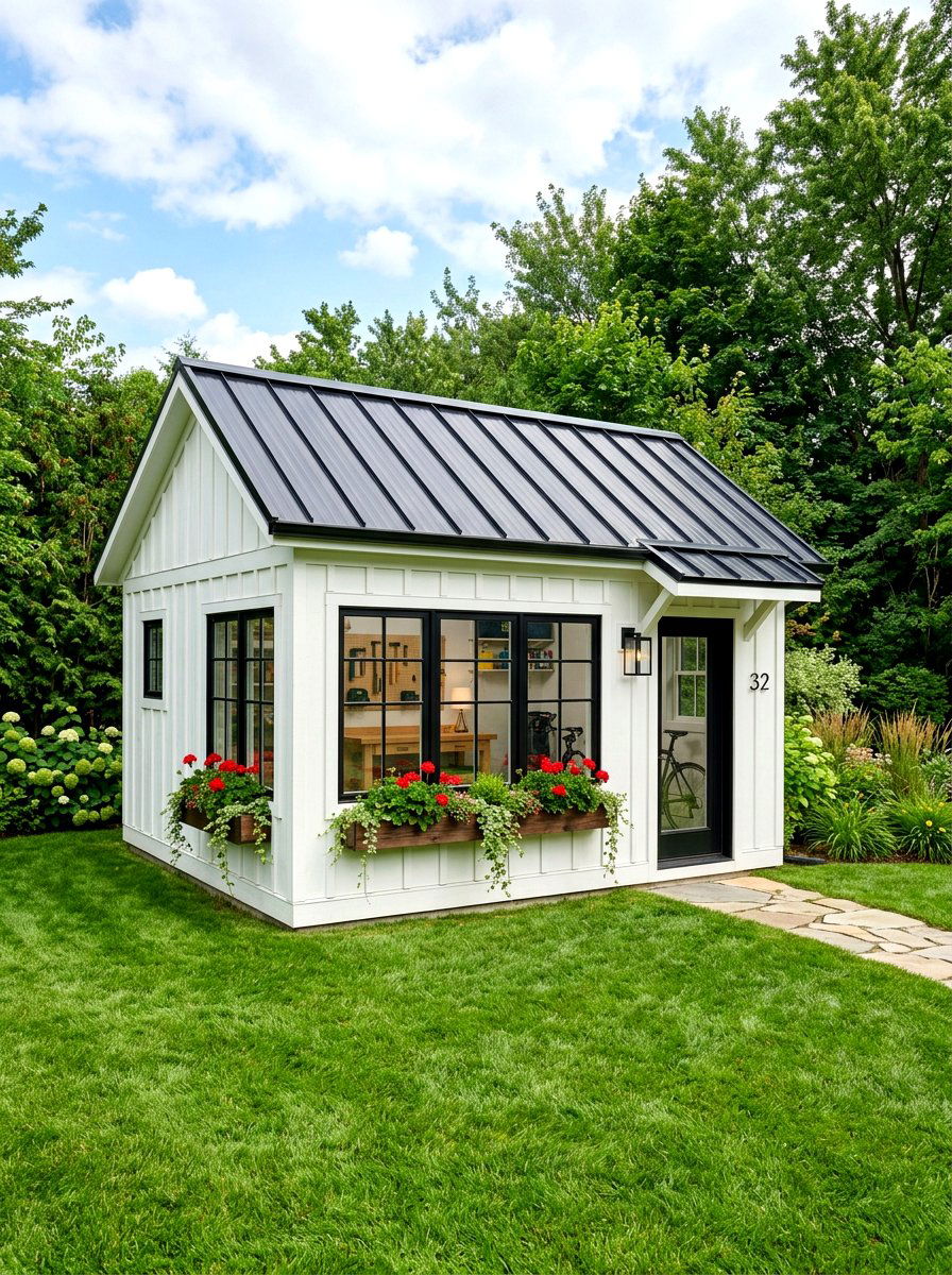 White Board And Batten Shed - 30 farmhouse shed ideas