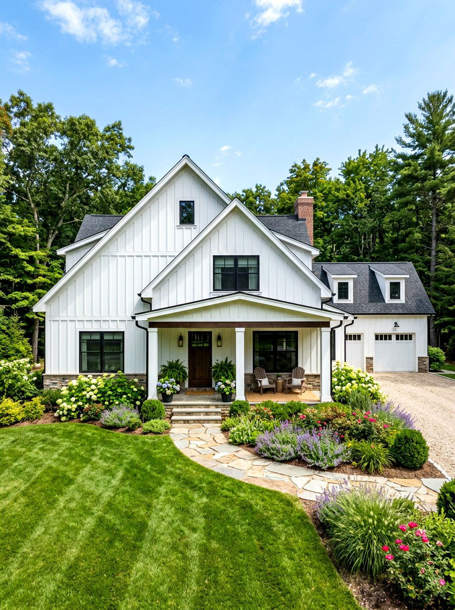 White Board and Batten - 30 vertical siding exterior ideas