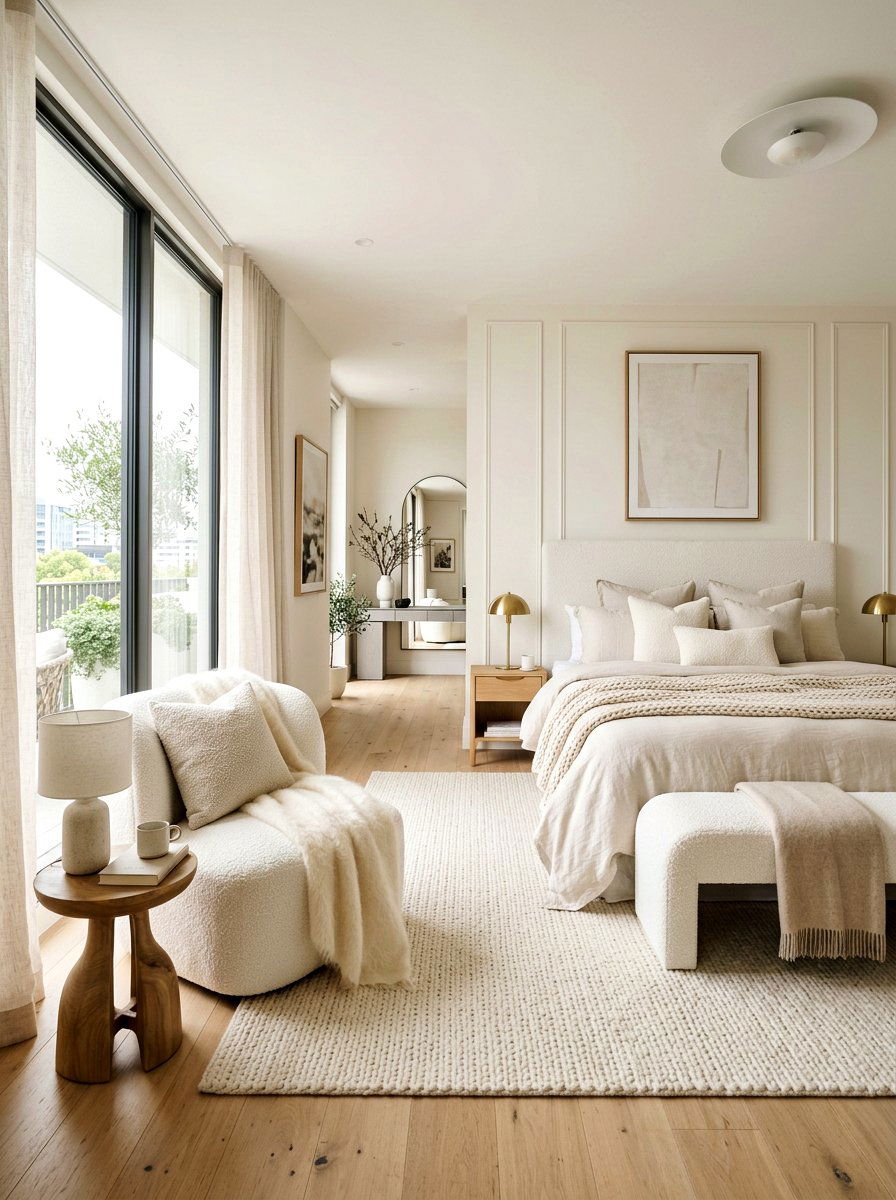 White Boucle Furniture - 30 cloud inspired bedroom ideas