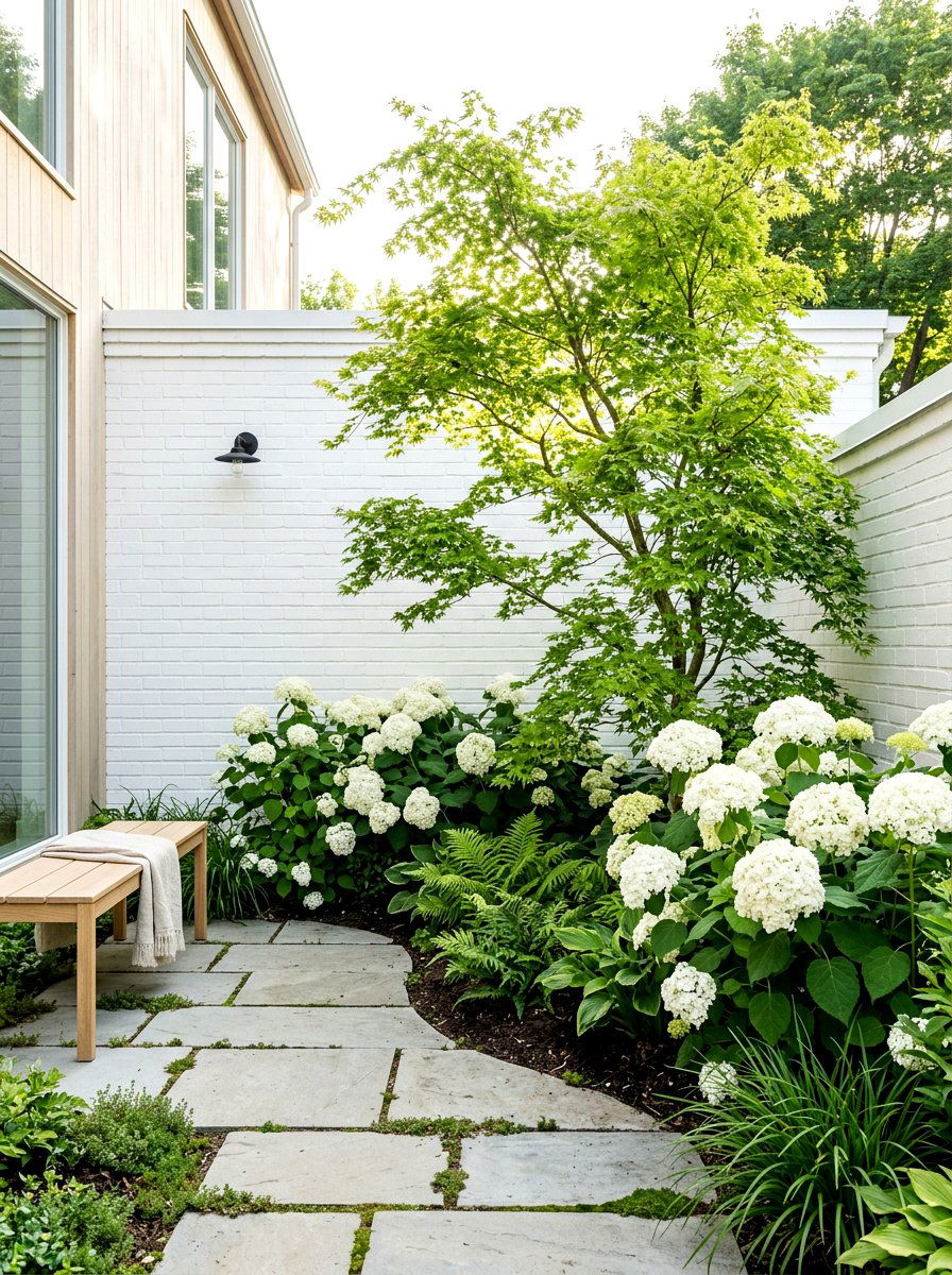 White Brick Courtyard Wall - 30 shady courtyard garden ideas