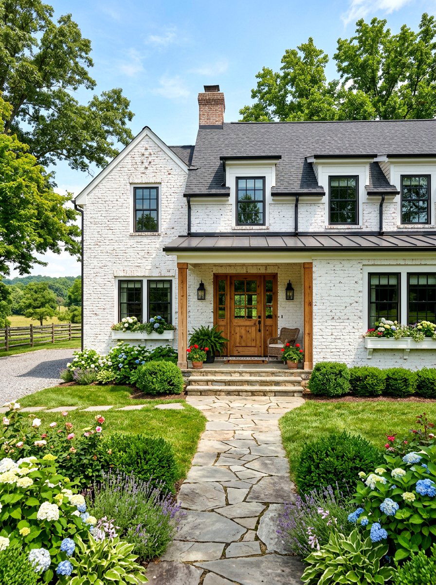 White Brick Exterior - 30 farmhouse front facade ideas