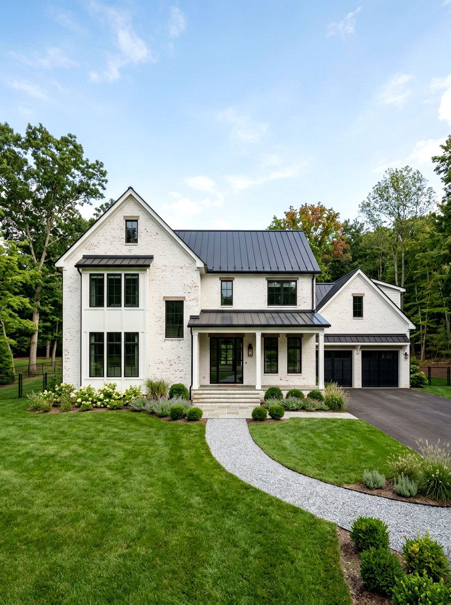White Brick Facade - 30 modern farmhouse exterior ideas