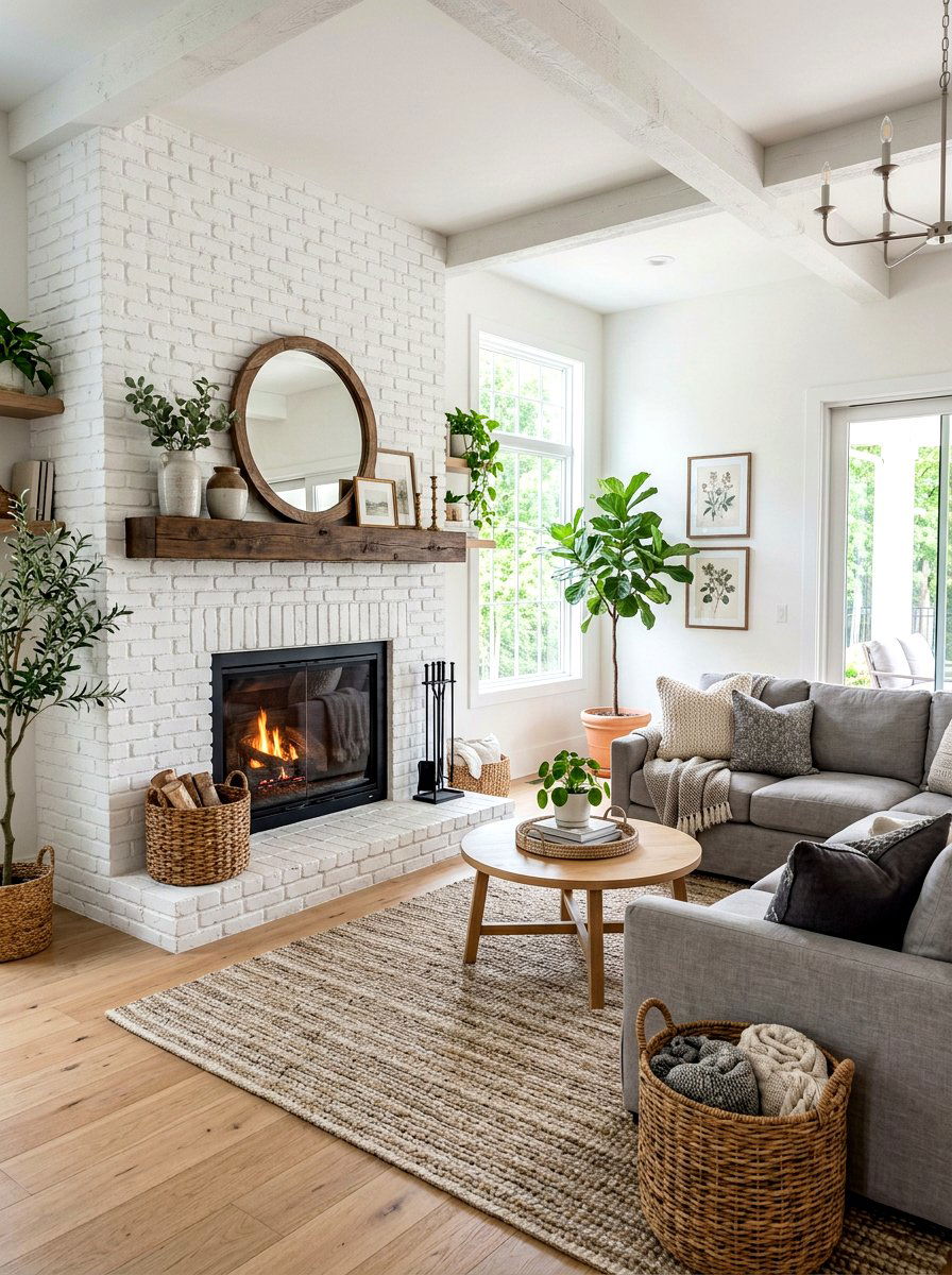 White Brick Fireplace - 30 family room fireplace ideas