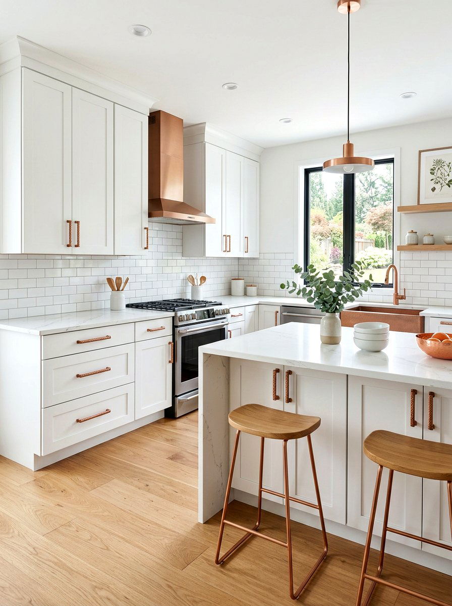 White Cabinets With Copper Hardware - 30 copper kitchen accent ideas
