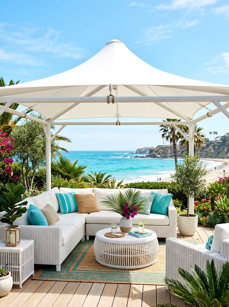White Canvas Canopy - 30 tropical patio ideas