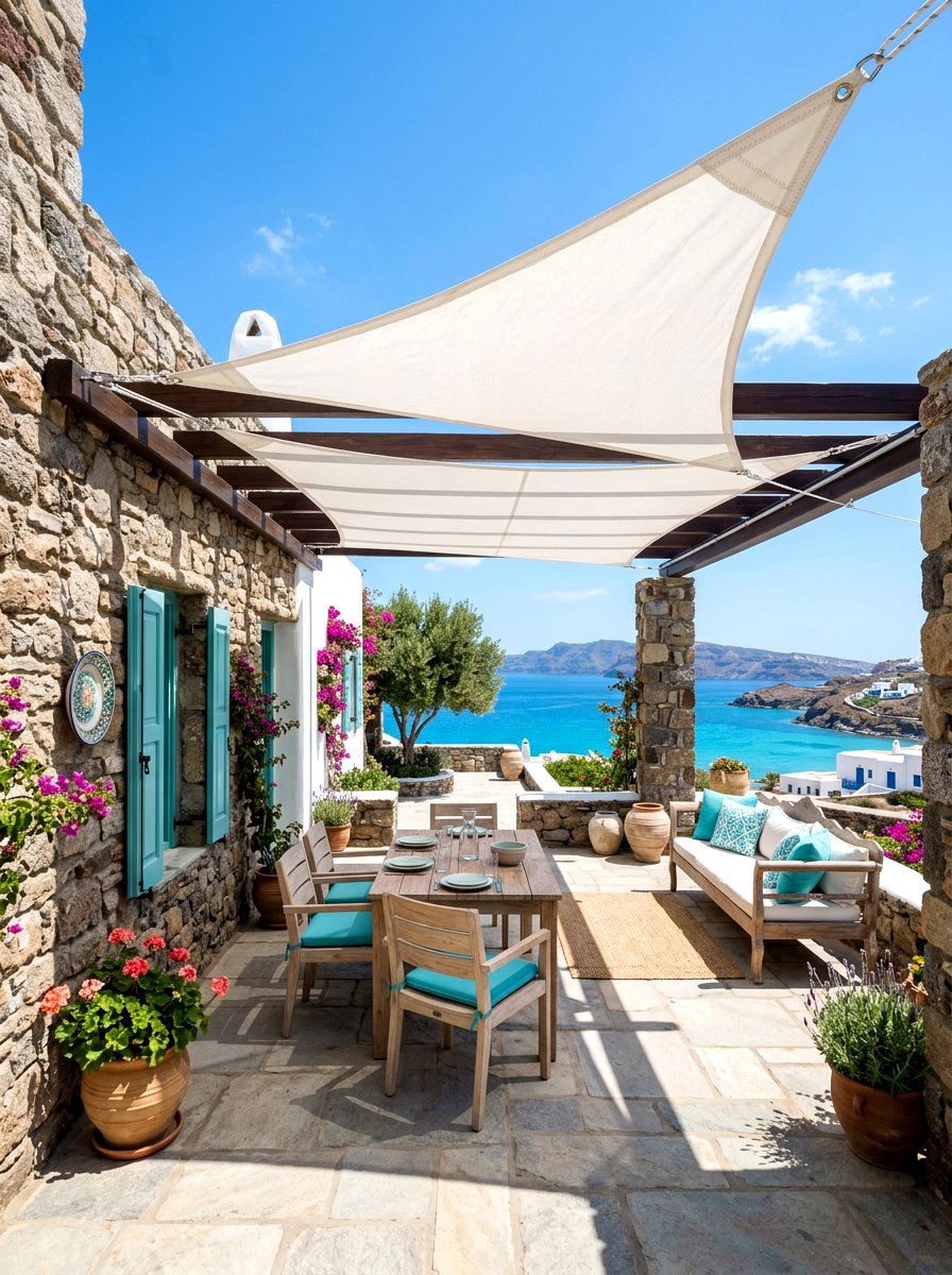 White Canvas Sun Shade - 30 retractable canopy patio ideas