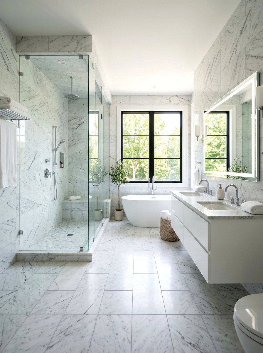 White Carrara Marble Bathroom - 30 marble bathroom ideas