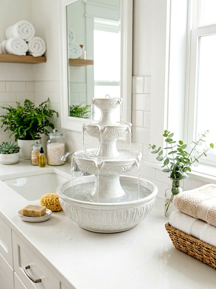 White Ceramic Fountain - 30 tabletop fountain ideas