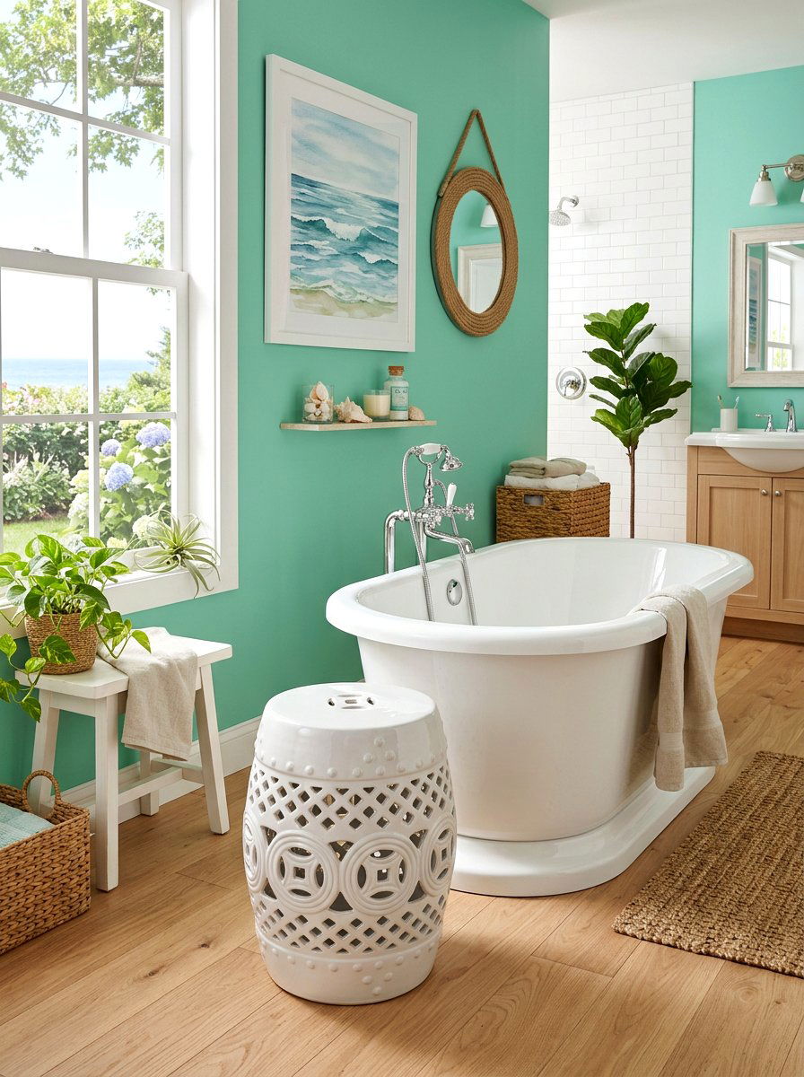 White Ceramic Garden Stool - 30 bathroom stool ideas