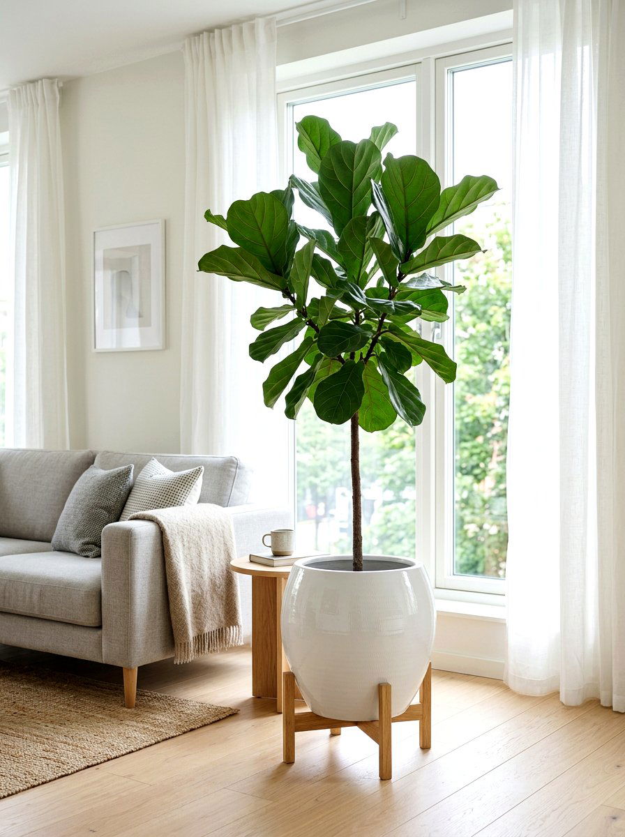 White Ceramic Indoor Tree Pot - 30 large planter ideas