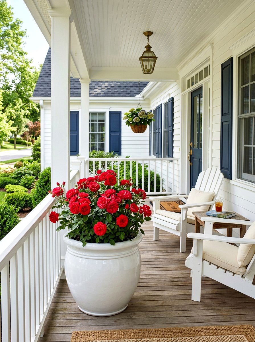 White Ceramic Porch Planter - 30 porch rose planter ideas