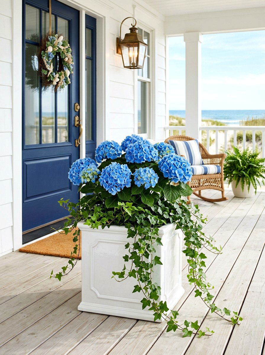 White Ceramic Square Planter - 30 tall front door planter ideas