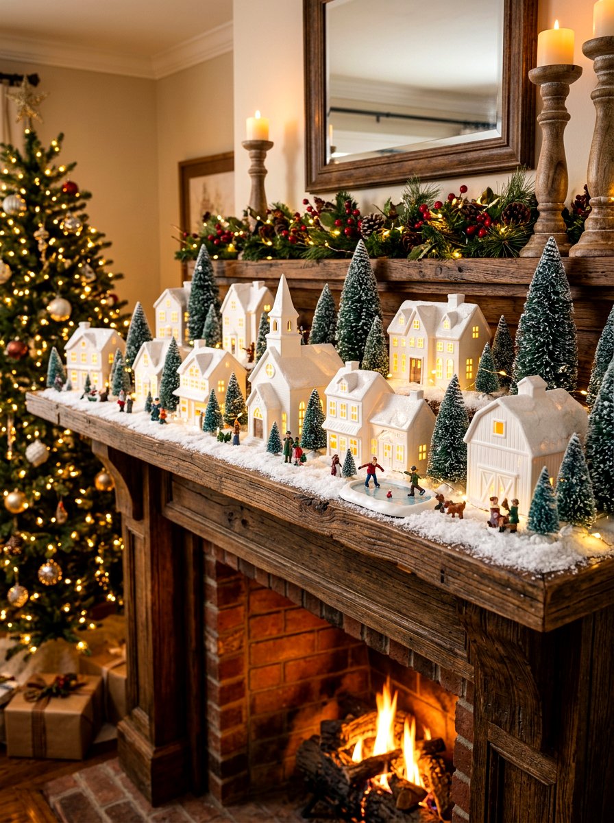 White Ceramic Village - 30 neutral holiday decor ideas