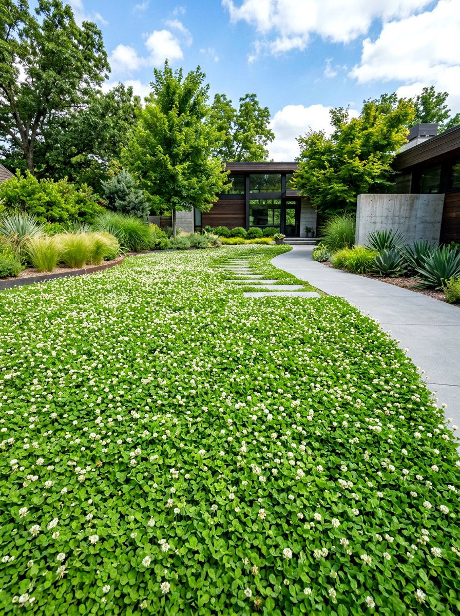 White Clover Lawn - 30 no mow lawn garden ideas