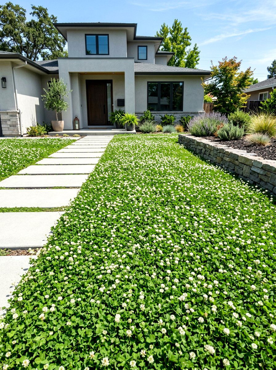 White Clover Lawn - 30 pollinator front yard ideas