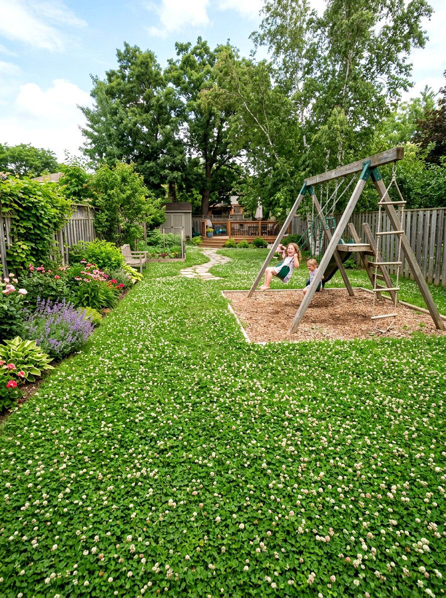 White Clover Lawn - 30 pollinator paradise backyard ideas