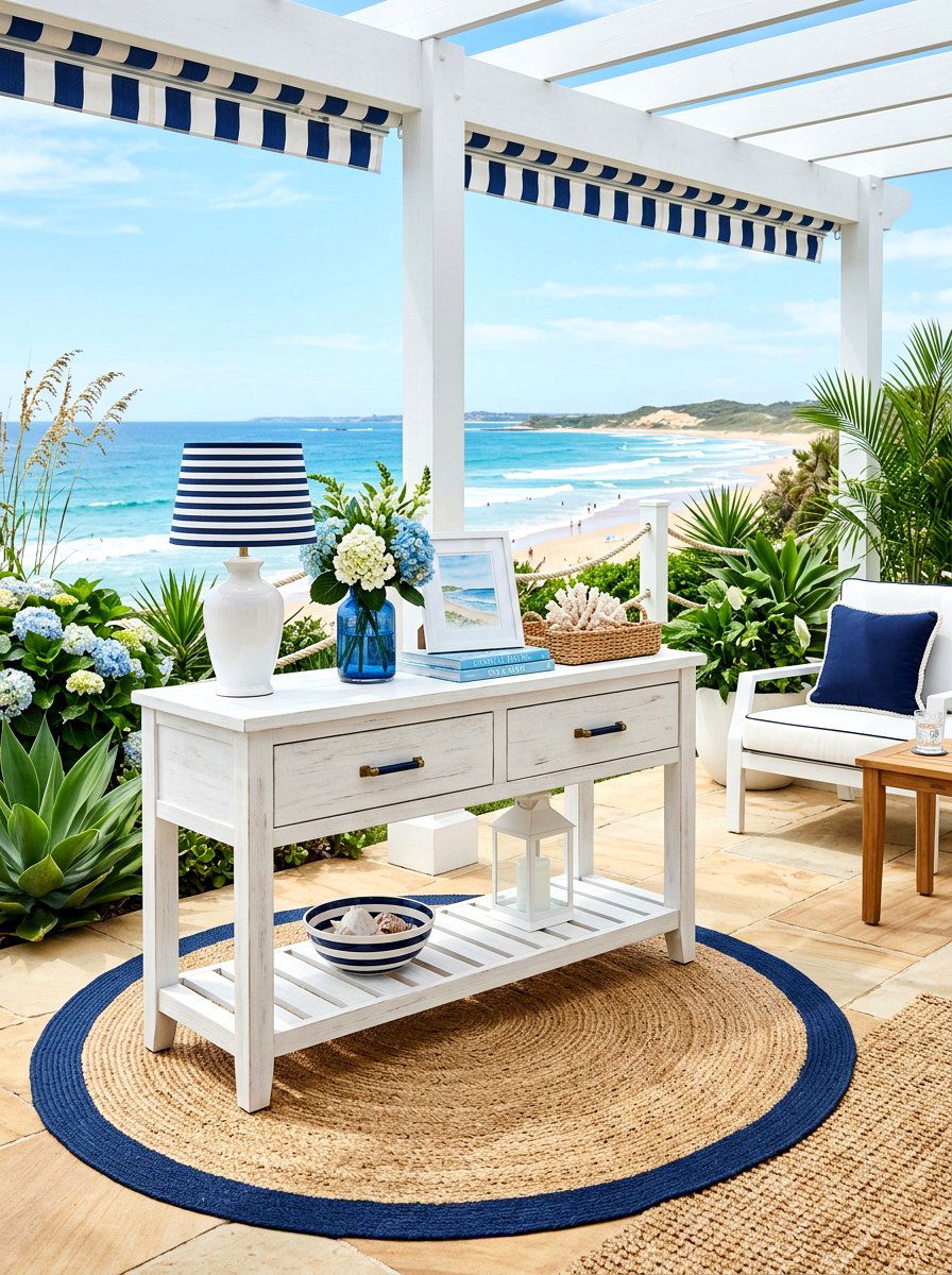 White Coastal Console - 30 outdoor buffet table ideas