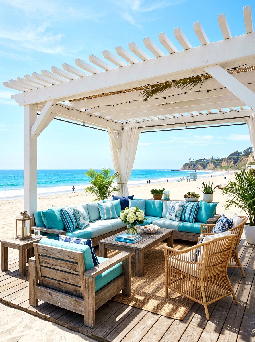 White Coastal Pergola Lounge - 30 poolside pergola lounge ideas