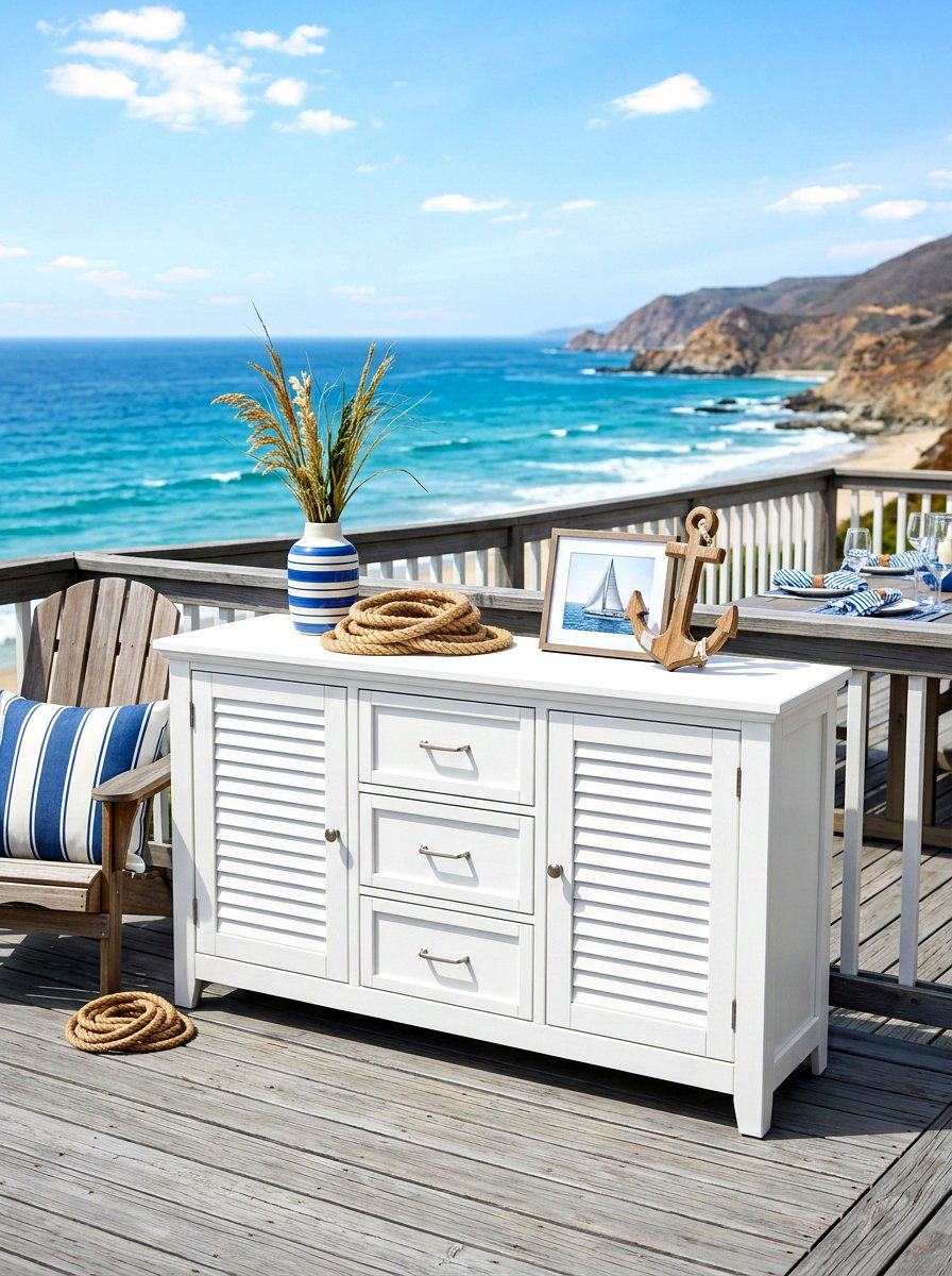 White Coastal Sideboard - 30 outdoor buffet cabinet ideas